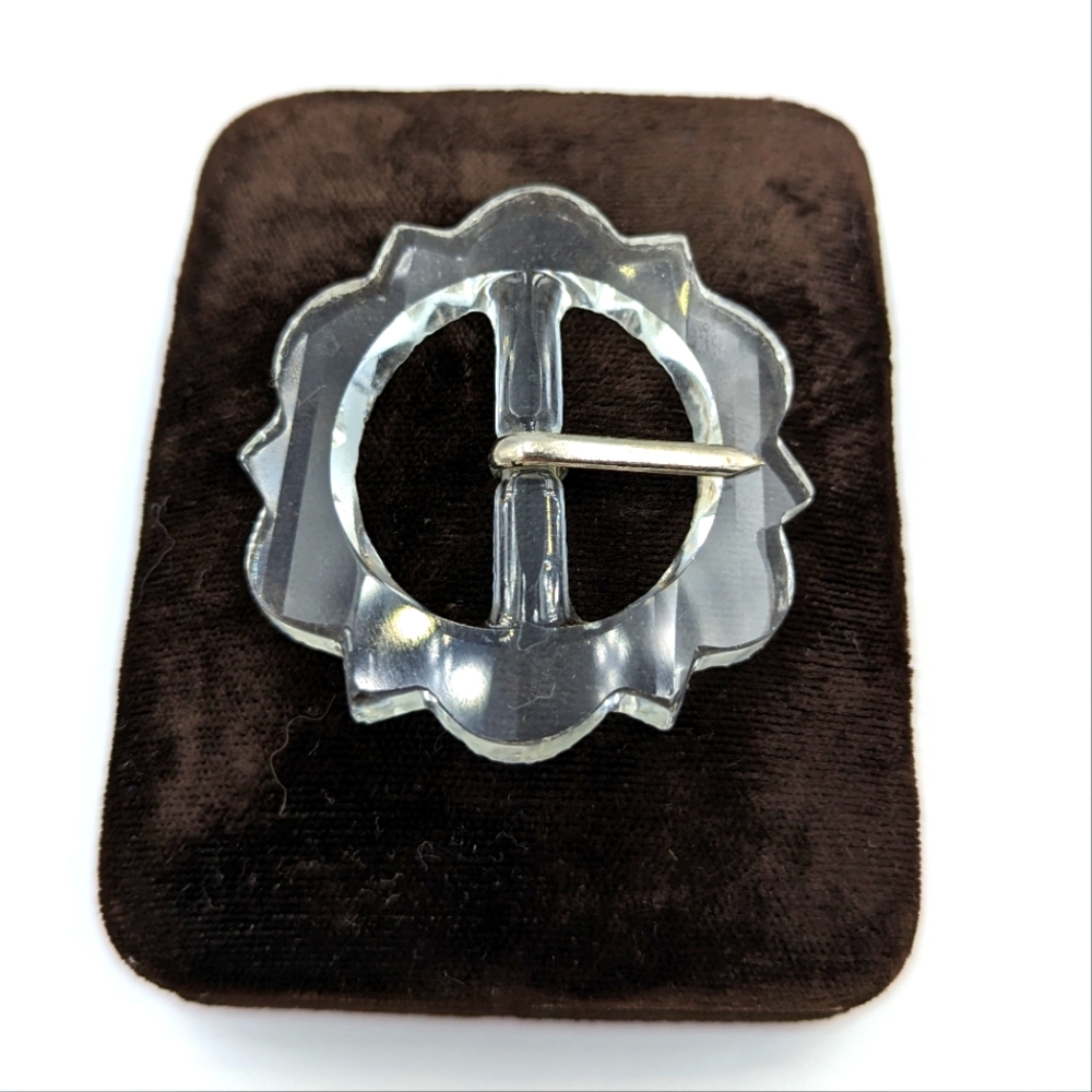 Vintage Delicate Ornate Clear Crystal Glass Belt Buckle, Czechoslovakia